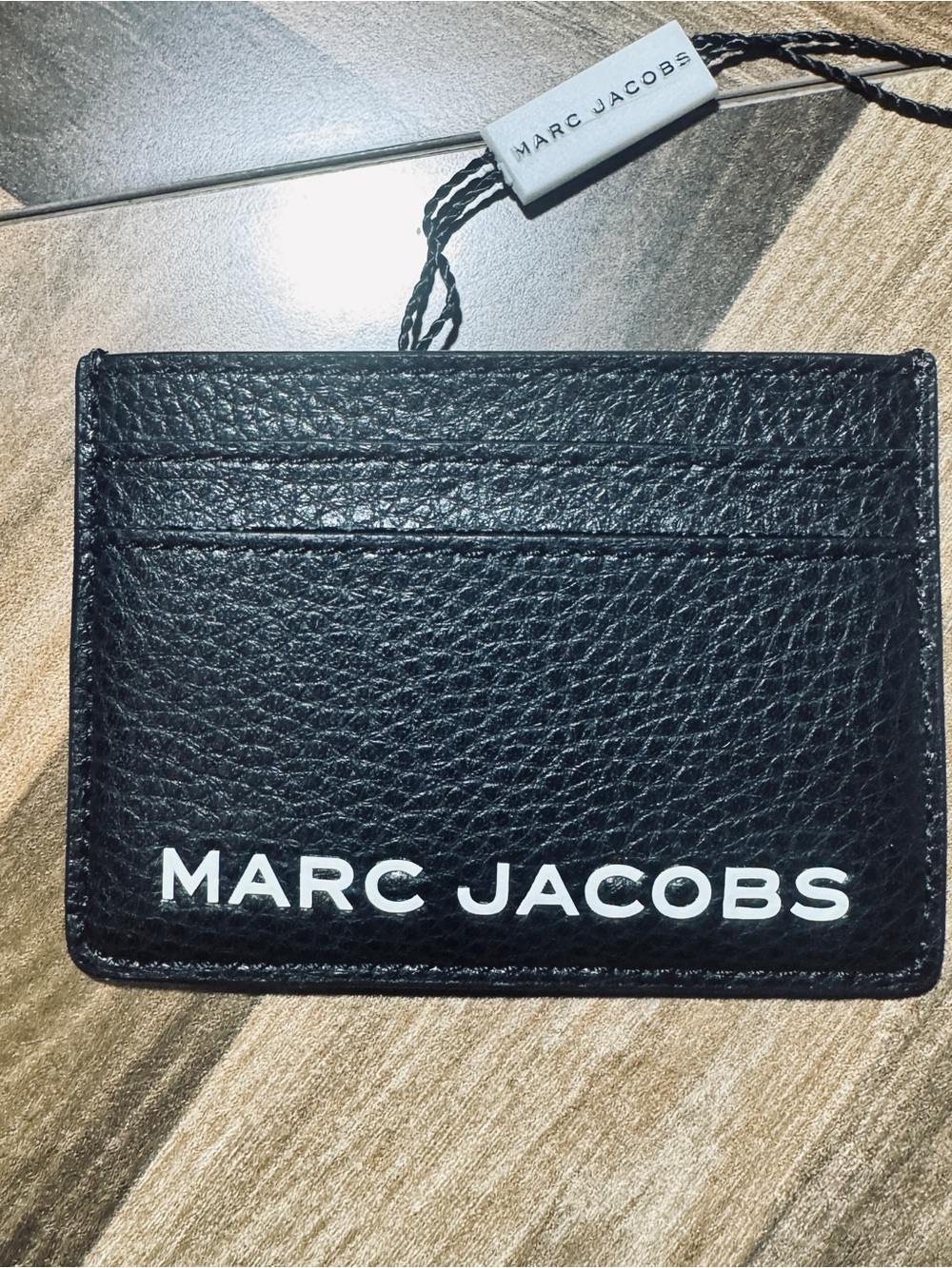 Marc Jacobs Black Leather Card Sleeve with White Logo
